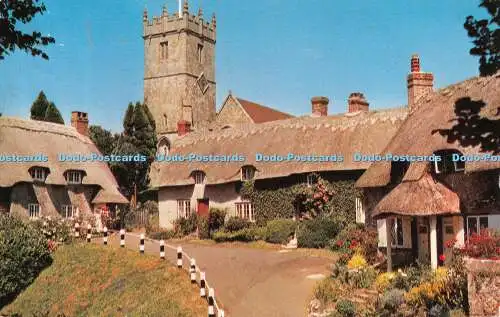 R520669 I W Godshill Old Cottages and Church W J Nigh Jarrold