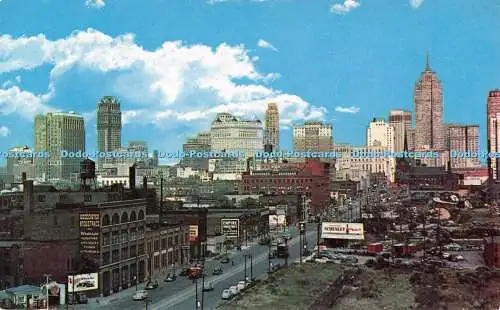 R524552 Skyline von Detroit Michigan von der West Fort Street Hiawatha Karte aus gesehen