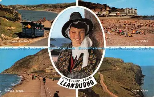 R524834 Grüße von Llandudno West Shore Great Orme The Sands J Salmon Kamera