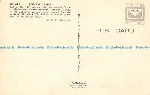 R524835 Bodiam Castle C G Williams Plastichrome Aerofilms