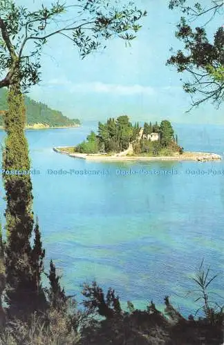 R527918 Insel Korfu Pontikonisi mit ihrer kleinen byzantinischen Kapelle Olympic Airways