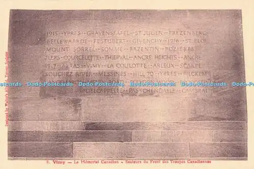 R716531 Vimy Le Memorial Canadien Secteurs du Front des Troupes Canadiennes Stub