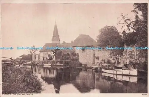 R718477 Fordwich The River and Church Photochrom London Tunbridge Wells