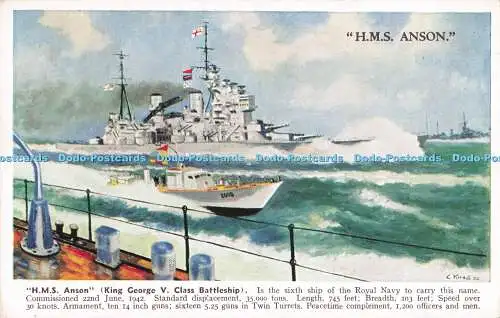 R717380 H M S Anson King George V Class Schlachtschiff Valentine Royal Navy Serie