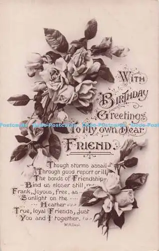 R719617 With Birthday Greetings To My Own Dear Friend W and K London No 4010 RP