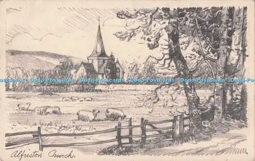 R720574 Alfriston Church S and E Ltd Bleistiftskizze Postkarte Hastings 1948