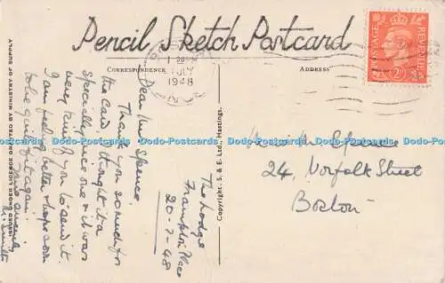 R720574 Alfriston Church S and E Ltd Bleistiftskizze Postkarte Hastings 1948