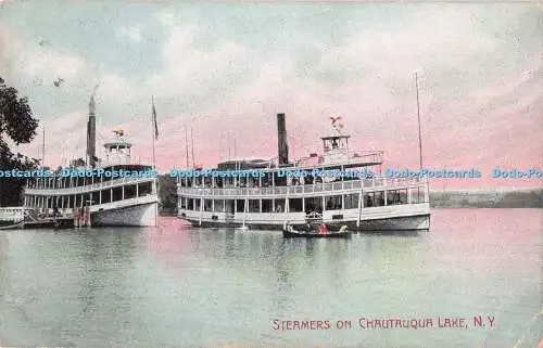 R720961 N Y Dampfgarer auf Chautauqua Lake Buffalo News Company Litho Chrom PM Cro
