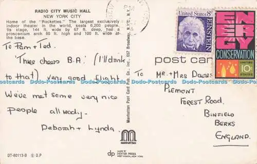 R726237 New York City Radio City Music Hall Manhattan Postkarte Broadway N Y C D