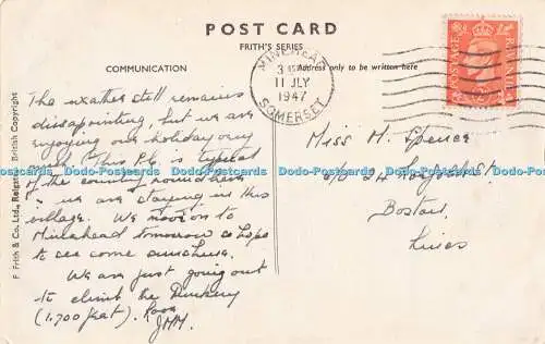 R722430 Porlock The Ship Inn Frith Reigate PM Minehead Somerset 1947