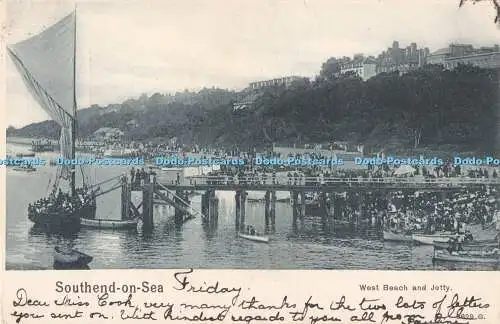 R730574 Southend on Sea West Beach and Jetty Peacock 1902