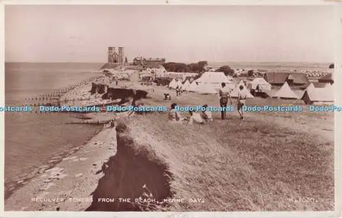 R729421 Herne Bay Reculver Towers From the Beach Valentine RP 1955