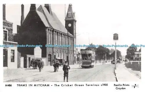 R528075 Straßenbahnen in Mitcham The Cricket Green Terminus Pamlin Prints 1905