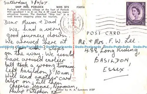 R528086 Porlock Ship Inn Plastichrome H A Summers A I B P 1967