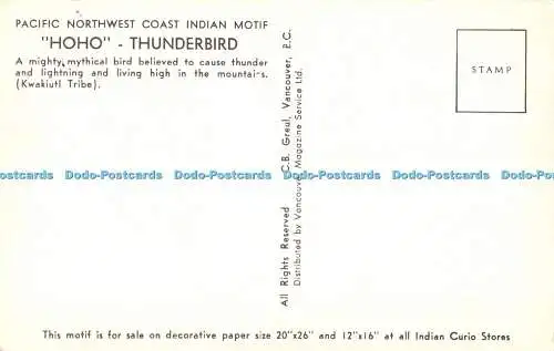 R529274 C B Greul Pacific Northwest Coast Indian Motif Hoho Thunderbird C B Greu