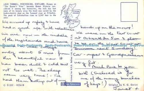 R537519 Loch Tummel Perthshire Scotland N P O Belfast K G Govan Dexter