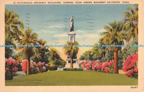 R532878 Texas Galveston malerischer Broadway Boulevard zeigt Texas Heroes Monu