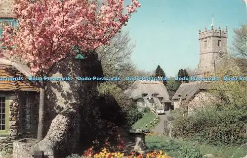 R535094 Reetdach Cottages and Church Godshill I W Nigh Jarrold 1974