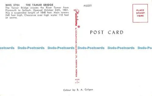 R535385 WHS 2704 Tamar Bridge Plastichrome Farbbild Verlag B A Colgan