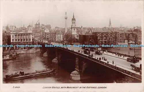 R536403 London London Bridge with Monument in the Distance W H S Kingsway Real P