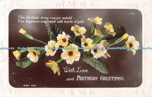 R536482 Mit Liebe und Geburtstagsgrüßen gelbe Blumen W und K RP 1931