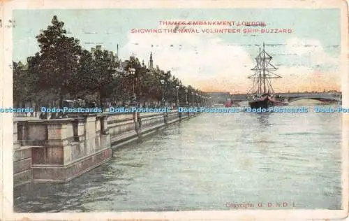 R534507 London Thames Embankment Showing the Naval Volunteer Ship Buzzard G D an