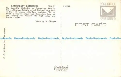 R542295 Canterbury Cathedral C G Williams Plastichrome W Skipper