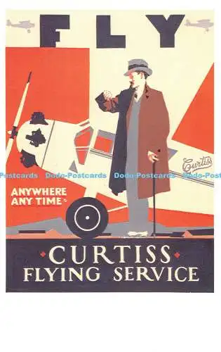 R542057 Fly Anywhere Any Time Curtiss Flying Service Dalkeith Classic Poster Car