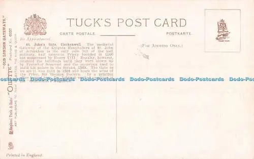 R549745 Clerkenwell St Johns Gate Old London Gateways Tuck Oilette No 6257