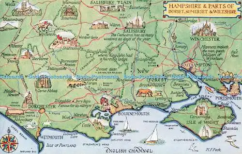 R547716 Hampshire und Teile von Dorset Somerset und Wiltshire Karte J Salmon Waterc