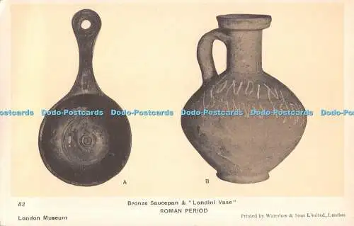 R547929 London Museum Bronze Kochtopf und Londini Vase Römerzeit Waterlow