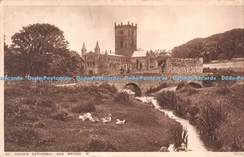 R547984 St David Cathedral and Bridge W Photochrom 1930