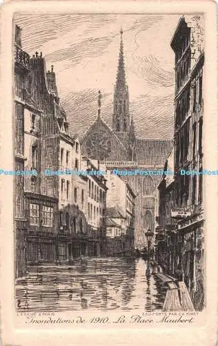 R548321 La Seine a Paris Inondations de 1910 La Place Maubert Eau Forte Par Ch P