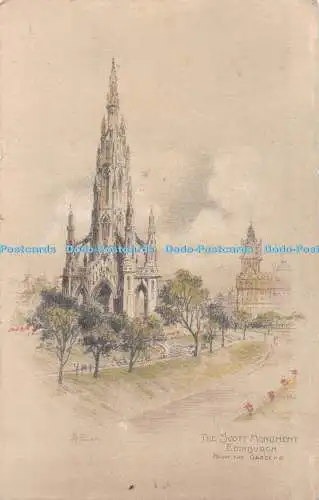 R548363 Scott Monument Edinburgh From Gardens Millar and Lang New Color crayon P