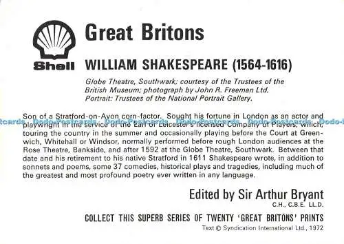 R544064 Great Britons William Shakespeare Shell Sir Arthur Bryant Superb Series