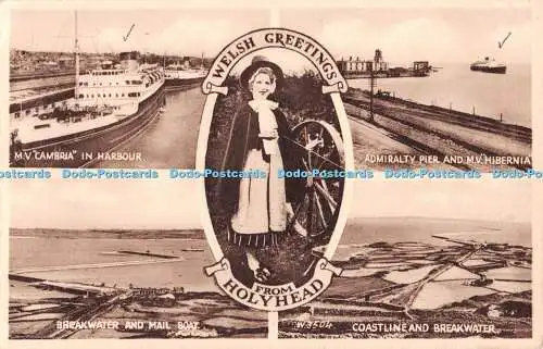 R548409 Welsh Greetings from Holyhead W 3504 Sepiatype Valentines Multi View