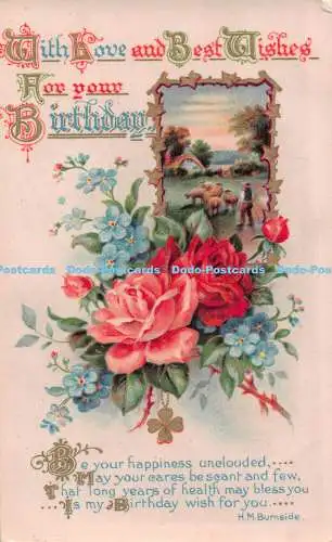 R544193 Wish Love and Best Wishes For rout Birthday H M Burnside W and K Series