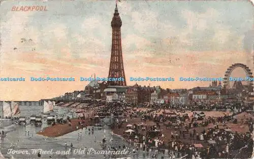 R551546 Blackpool Tower Wheel and Old Promenade Fine Art Post Cards Shureys Publ