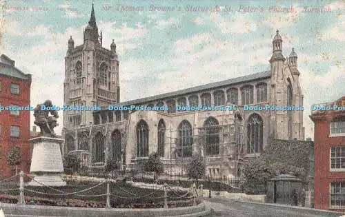 R551779 Jarrolds Serie Nr. 1868 Sir Thomas Brownes Statue und St Peters Kirche N