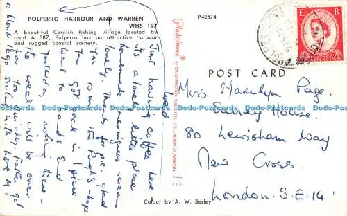 R552035 Polperro Harbour and Warren WHS 197 A W Besley Plastichrome Farbbild