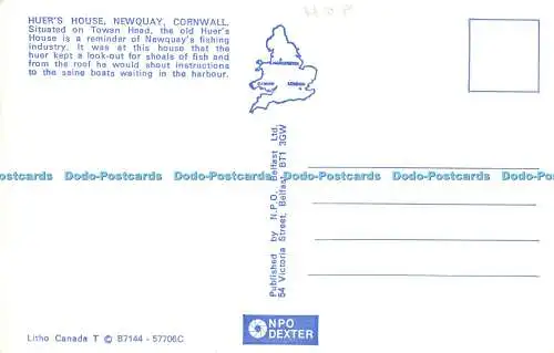 R552431 Huers House Newquay Cornwall Litho Kanada N P O Belfast Dexter