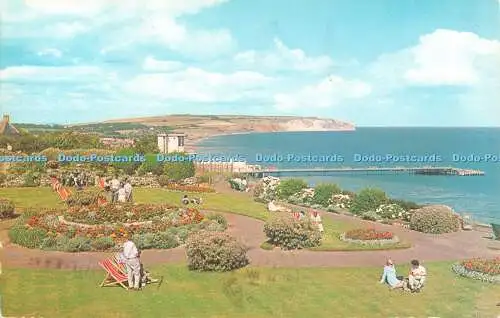 R552436 Battery Gardens and Sandown Pier I o W fotografische Grußkarte Natura