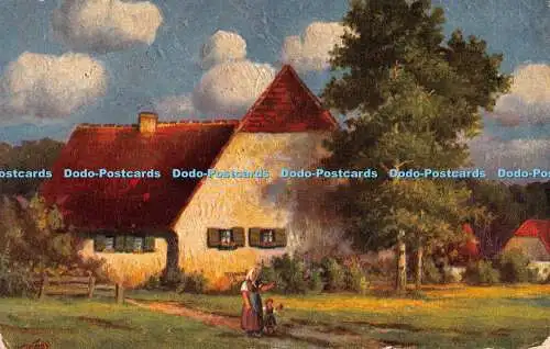 R552964 Gemälde Haus und Frauen mit Kind Serie Nr 453 6