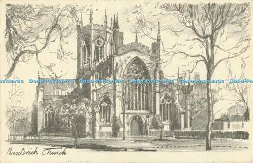 R556532 Nantwich Church Johnson Bleistiftskizze Reproduktion 1956