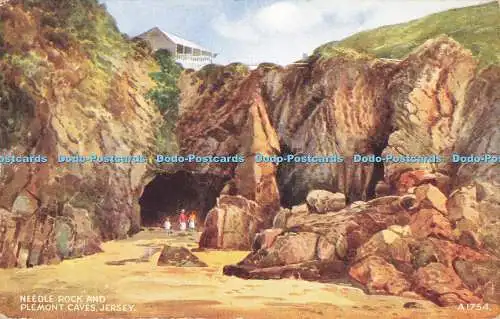 R556575 Needle Rock and Plemont Caves Jersey A1754 Art Colour E W Trick Valentin