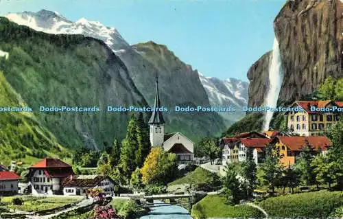 R556581 Lauterbrunnen mit Staubbach und Jungfrau Fotoglob Wehrli A G Zürich