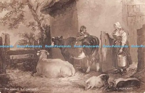 R553077 Milchmädchen und Kuhhirte G Morland Postkarte