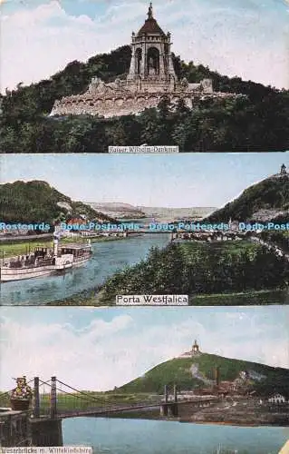 R557268 Kaiser Wilhelm Denkmal Porta Westfalica Weserbrücke m Wittekindsberg Chr