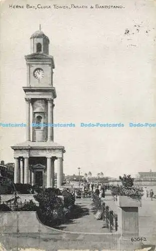 R557491 Herne Bay Clock Tower Parade and Bandstand Photochrom Grano Series 1927