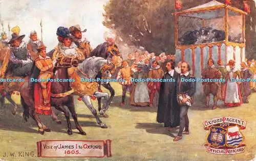 R554041 J W King Visit of James I to Oxford 1605 Oxford Pageant Official Postcar